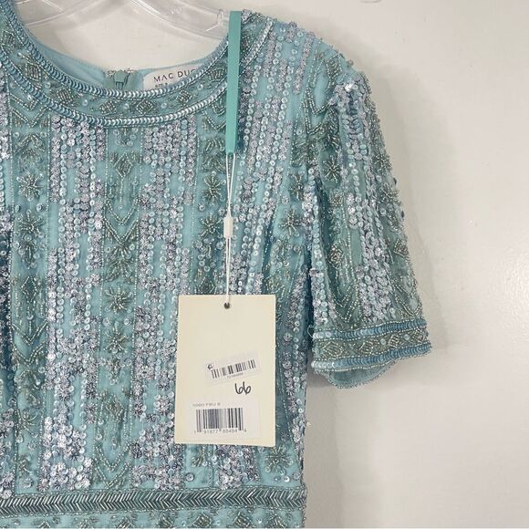 Mac Duggal 5980 Size 8 High Neck Crystal Fringe French Blue Beaded Column Dress - Picture 4 of 13